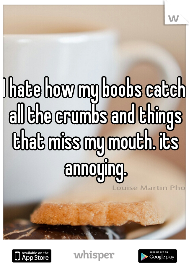 I hate how my boobs catch all the crumbs and things that miss my mouth. its annoying.