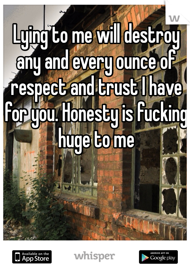 Lying to me will destroy any and every ounce of respect and trust I have for you. Honesty is fucking huge to me 