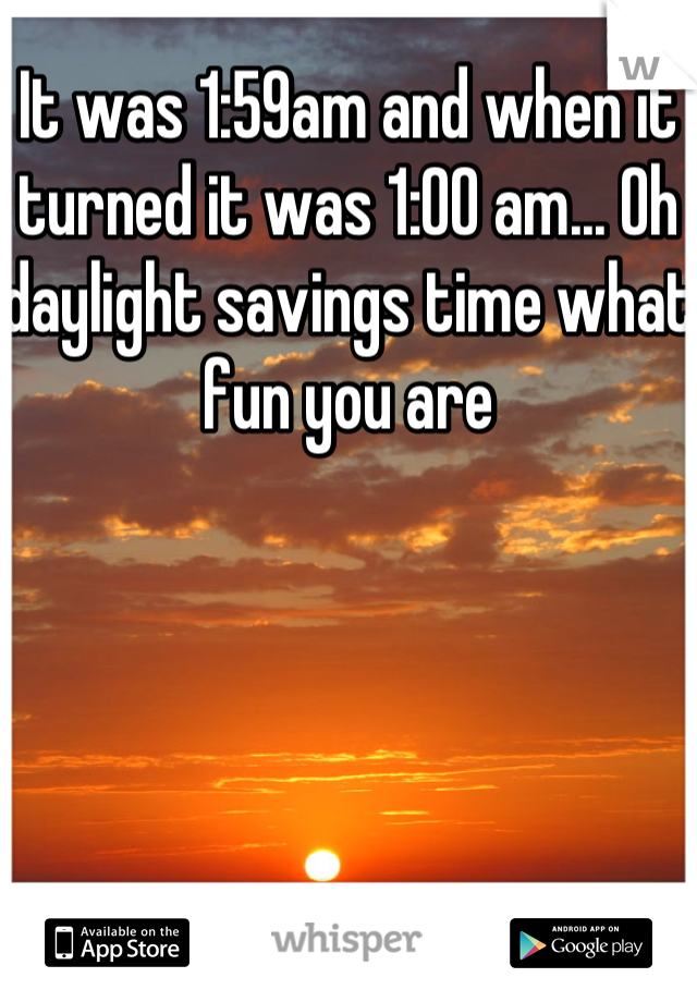 It was 1:59am and when it turned it was 1:00 am... Oh daylight savings time what fun you are
