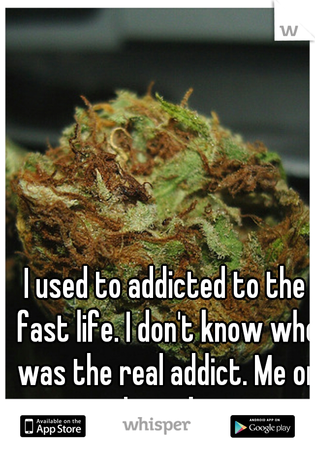 I used to addicted to the fast life. I don't know who was the real addict. Me or the junky. 