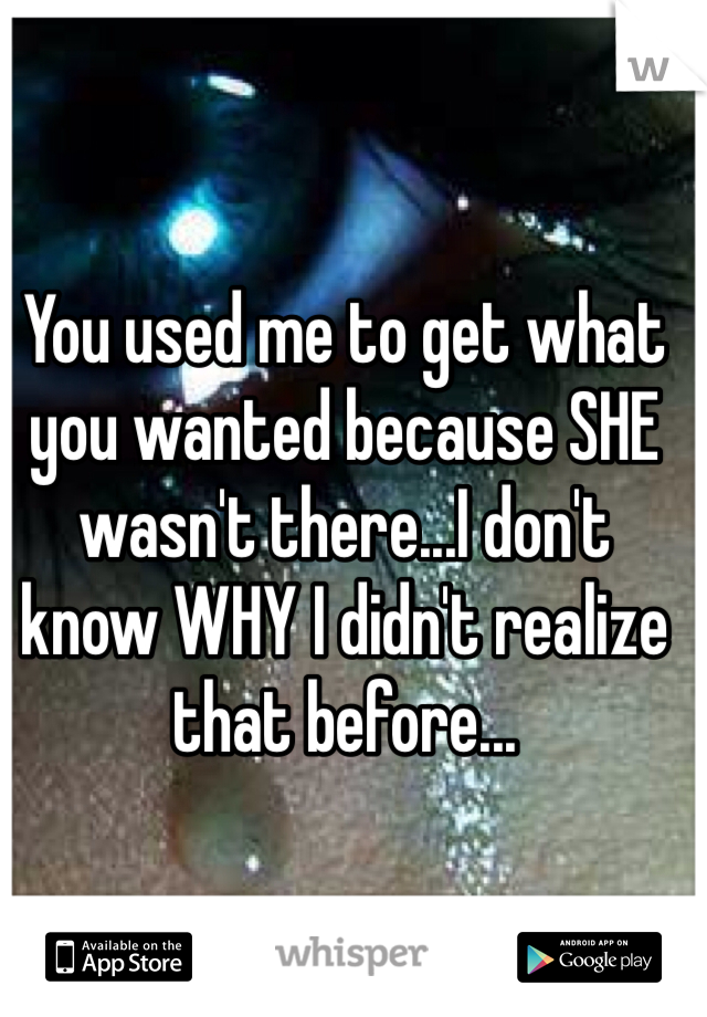 You used me to get what you wanted because SHE wasn't there...I don't know WHY I didn't realize that before...