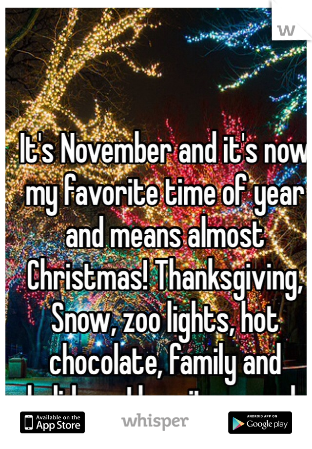 It's November and it's now my favorite time of year and means almost Christmas! Thanksgiving, Snow, zoo lights, hot chocolate, family and holidays. I love it so much