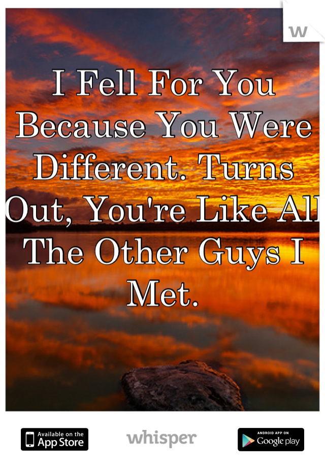 I Fell For You Because You Were Different. Turns Out, You're Like All The Other Guys I Met.
