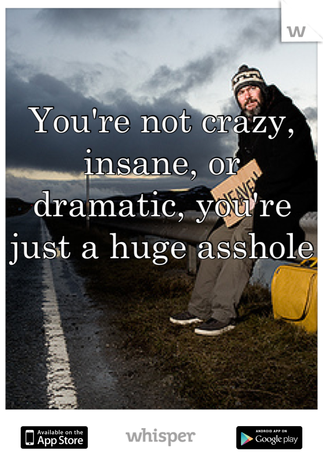 You're not crazy, insane, or dramatic, you're just a huge asshole