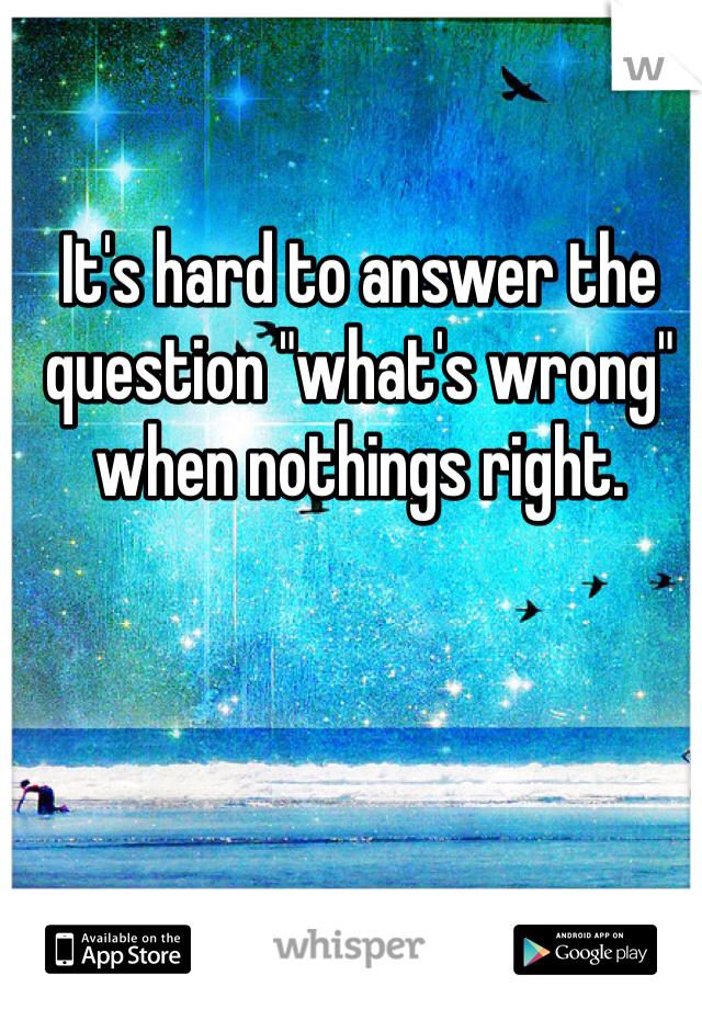 It's hard to answer the question "what's wrong" when nothings right.