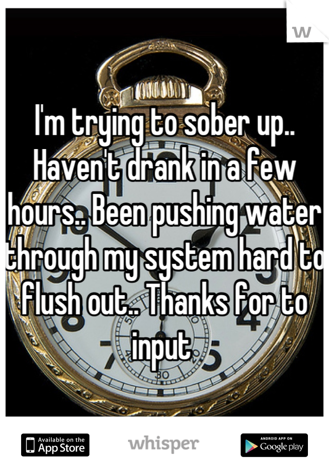 I'm trying to sober up.. Haven't drank in a few hours.. Been pushing water through my system hard to flush out.. Thanks for to input 