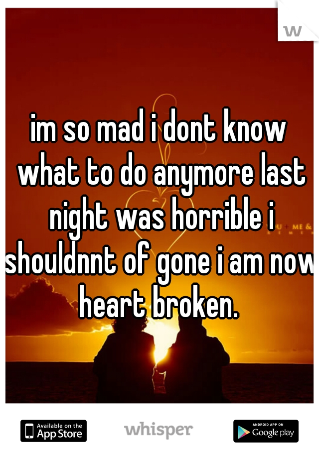 im so mad i dont know what to do anymore last night was horrible i shouldnnt of gone i am now heart broken. 