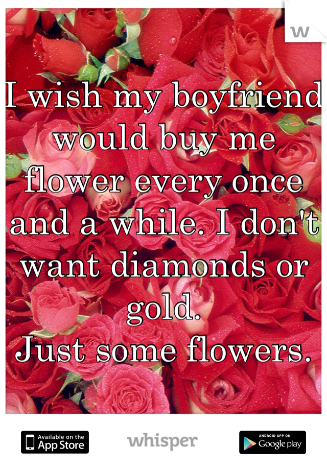 I wish my boyfriend would buy me flower every once and a while. I don't want diamonds or gold. 
Just some flowers.