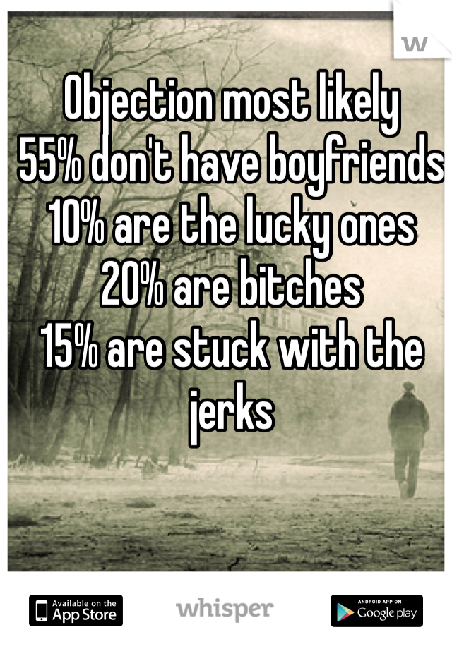 Objection most likely 
55% don't have boyfriends
10% are the lucky ones
20% are bitches 
15% are stuck with the jerks