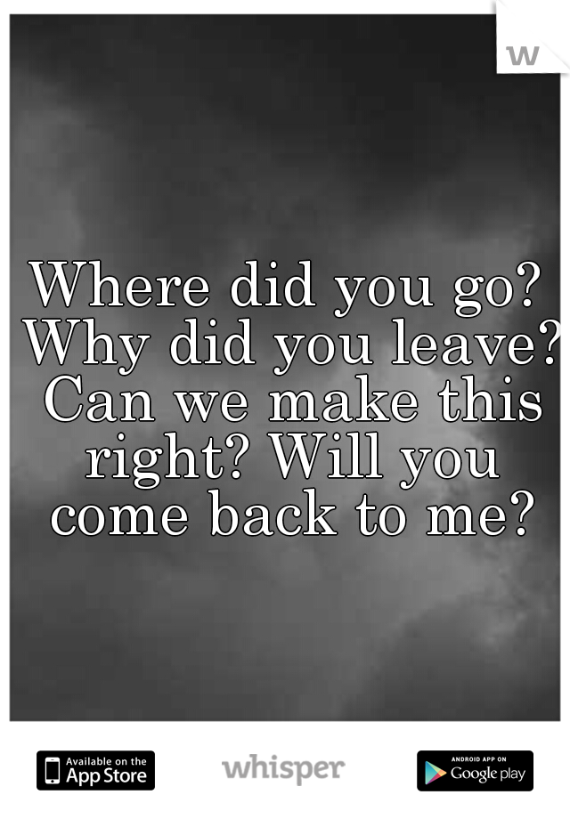 Where did you go? Why did you leave? Can we make this right? Will you come back to me?