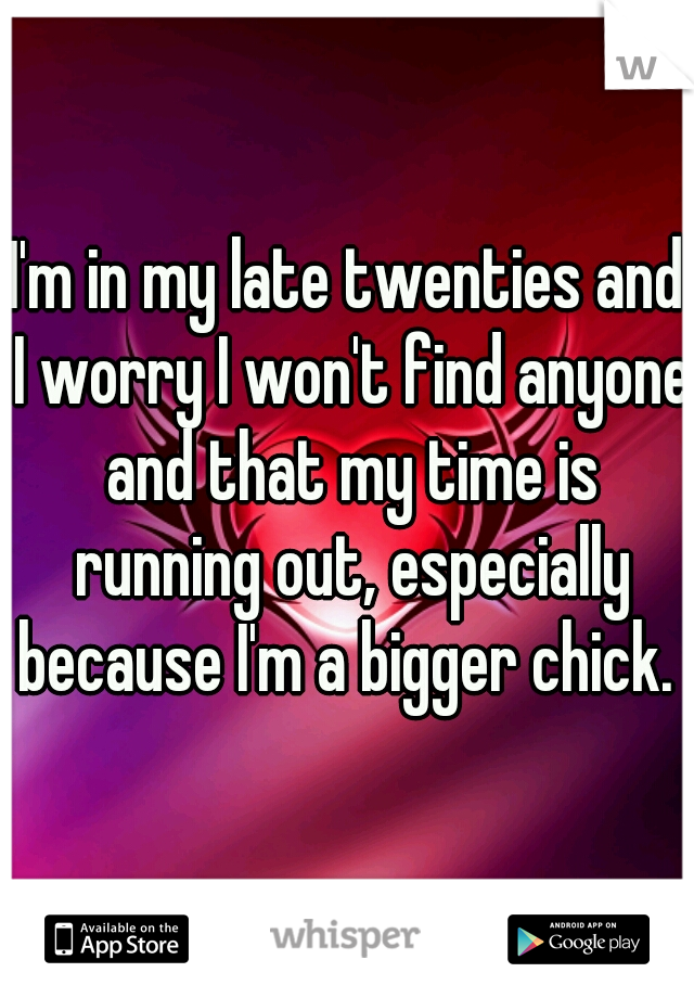 I'm in my late twenties and I worry I won't find anyone and that my time is running out, especially because I'm a bigger chick. 