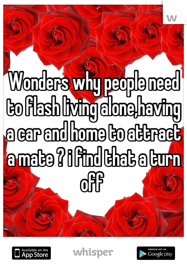 Wonders why people need to flash living alone,having a car and home to attract a mate ? i find that a turn off 