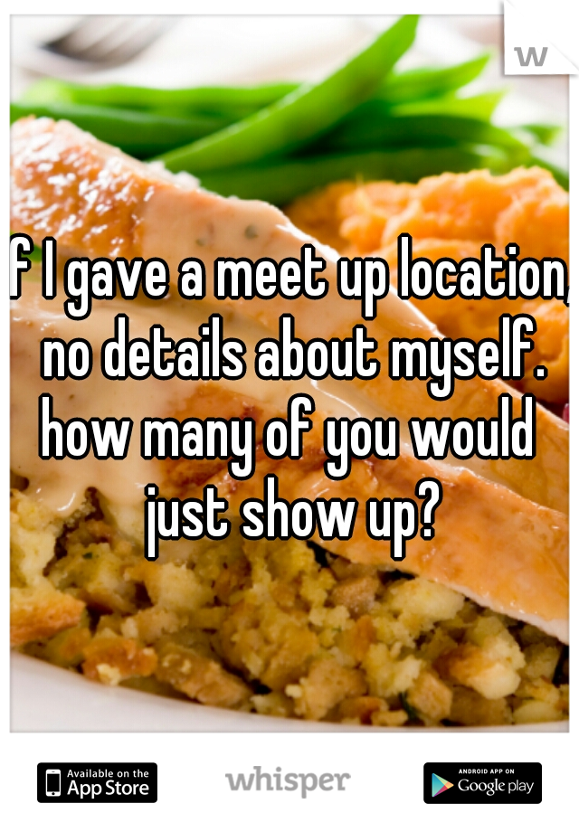 if I gave a meet up location, no details about myself.
how many of you would just show up?