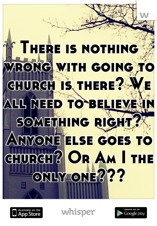 There is nothing wrong with going to church is there? We all need to believe in something right? Anyone else goes to church? Or Am I the only one???