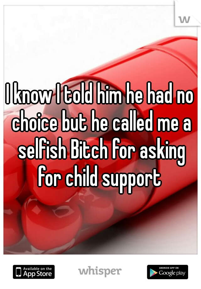 I know I told him he had no choice but he called me a selfish Bitch for asking for child support 
