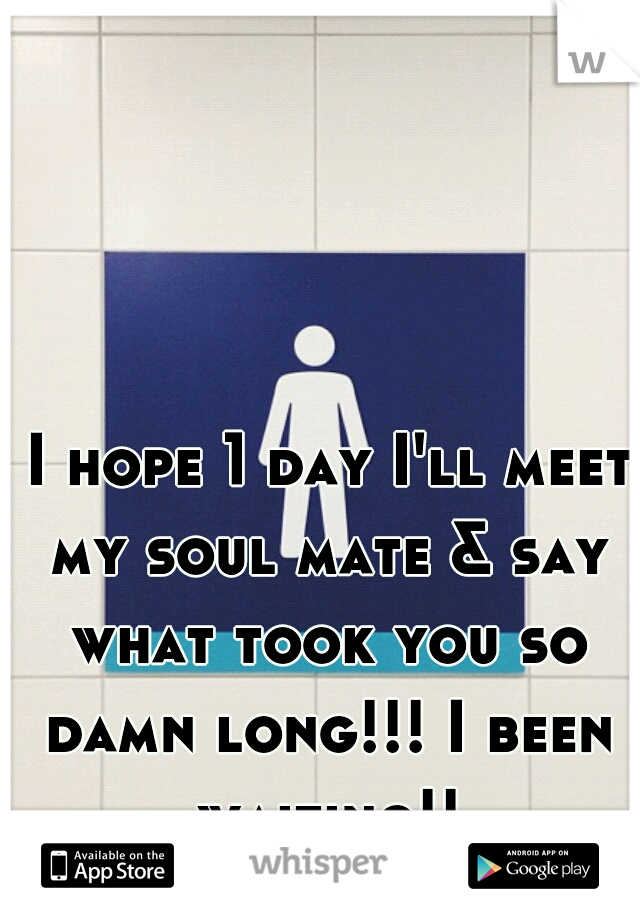  I hope 1 day I'll meet my soul mate & say what took you so damn long!!! I been waiting!!