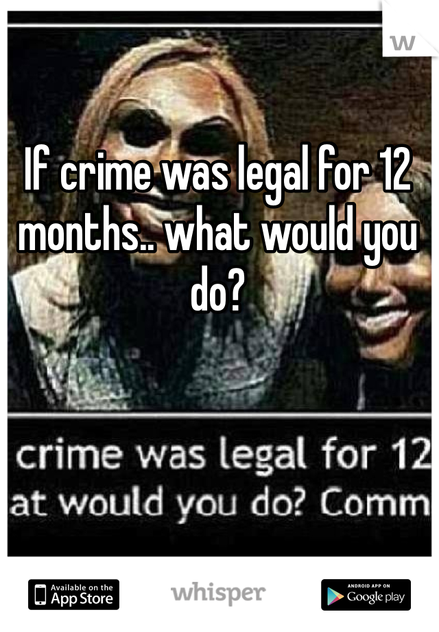 If crime was legal for 12 months.. what would you do?