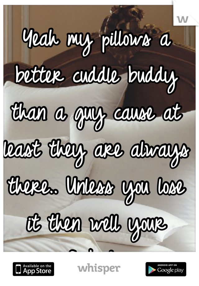 Yeah my pillows a better cuddle buddy than a guy cause at least they are always there.. Unless you lose it then well your fucked 