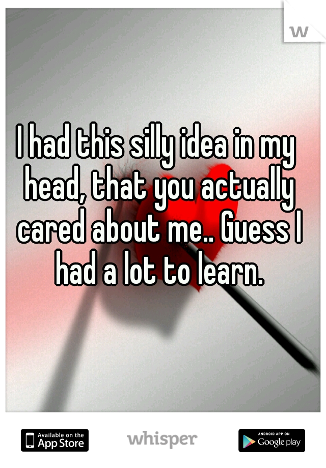 I had this silly idea in my head, that you actually cared about me.. Guess I had a lot to learn.