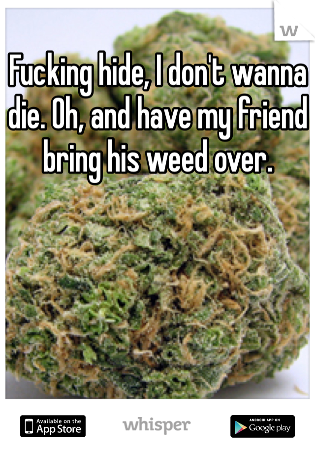 Fucking hide, I don't wanna die. Oh, and have my friend bring his weed over.