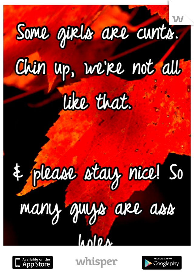 Some girls are cunts.
Chin up, we're not all like that.

& please stay nice! So many guys are ass holes.