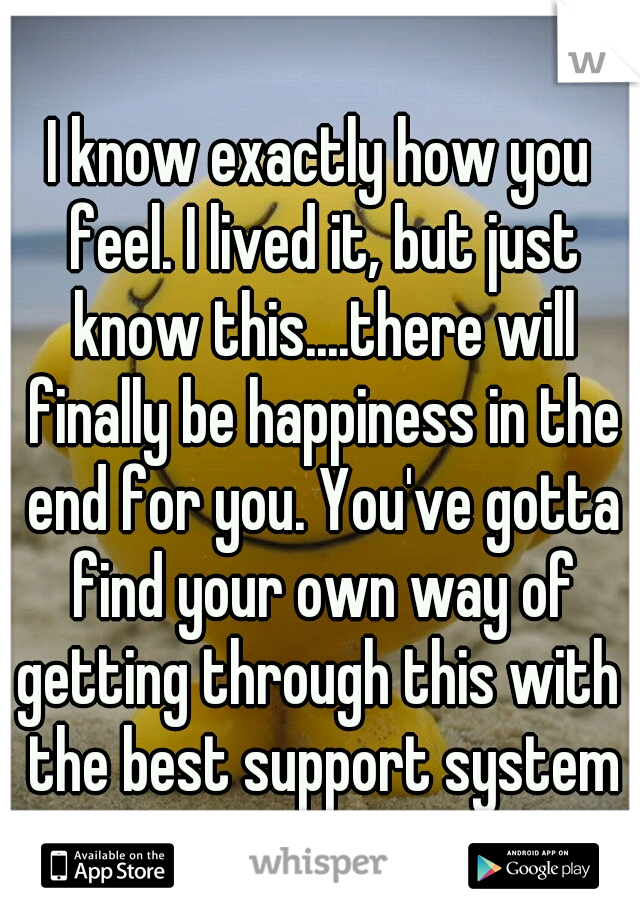 I know exactly how you feel. I lived it, but just know this....there will finally be happiness in the end for you. You've gotta find your own way of getting through this with  the best support system