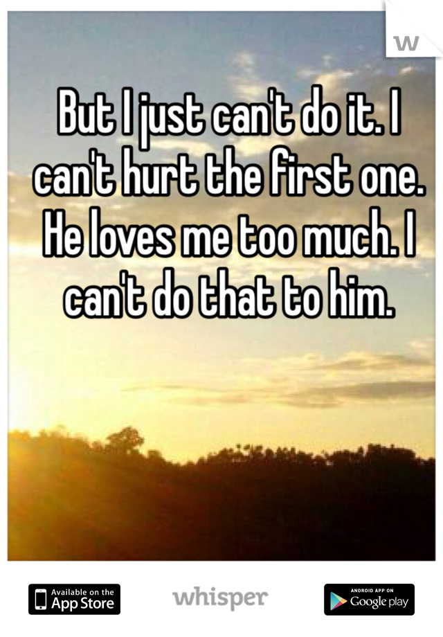 But I just can't do it. I can't hurt the first one. He loves me too much. I can't do that to him. 