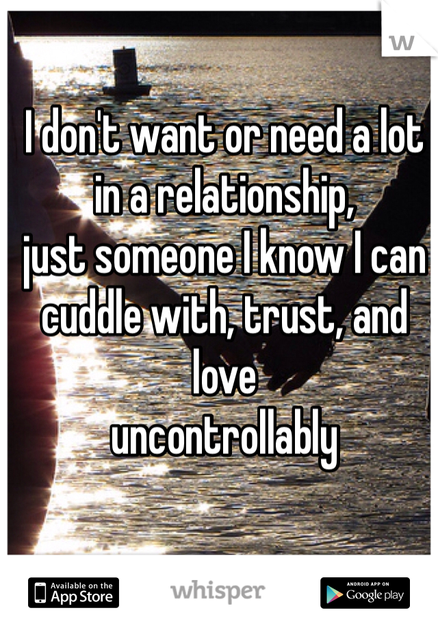 I don't want or need a lot
in a relationship,
just someone I know I can 
cuddle with, trust, and love
uncontrollably 