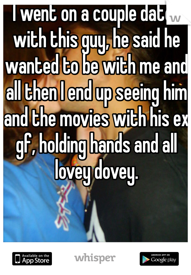 I went on a couple dates with this guy, he said he wanted to be with me and all then I end up seeing him and the movies with his ex gf, holding hands and all lovey dovey. 