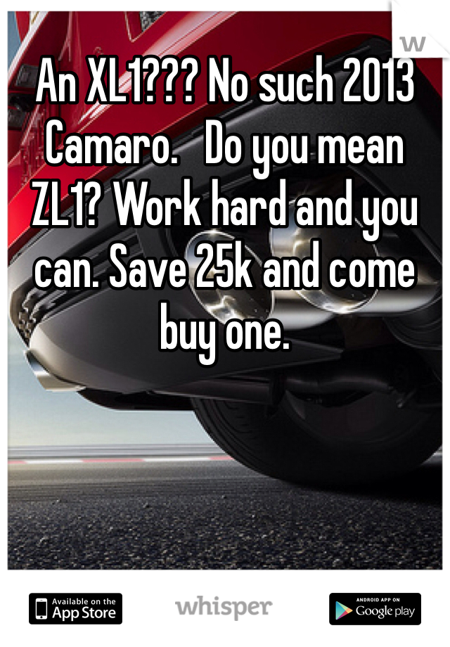 An XL1??? No such 2013 Camaro.   Do you mean ZL1? Work hard and you can. Save 25k and come buy one. 