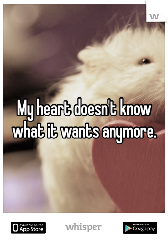 My heart doesn't know what it wants anymore. 
