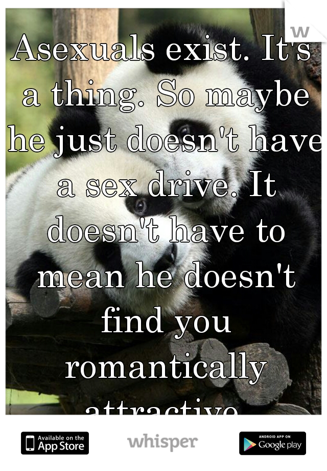 Asexuals exist. It's a thing. So maybe he just doesn't have a sex drive. It doesn't have to mean he doesn't find you romantically attractive.