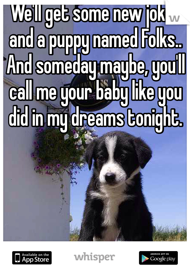 We'll get some new jokes and a puppy named Folks..
And someday maybe, you'll call me your baby like you did in my dreams tonight.