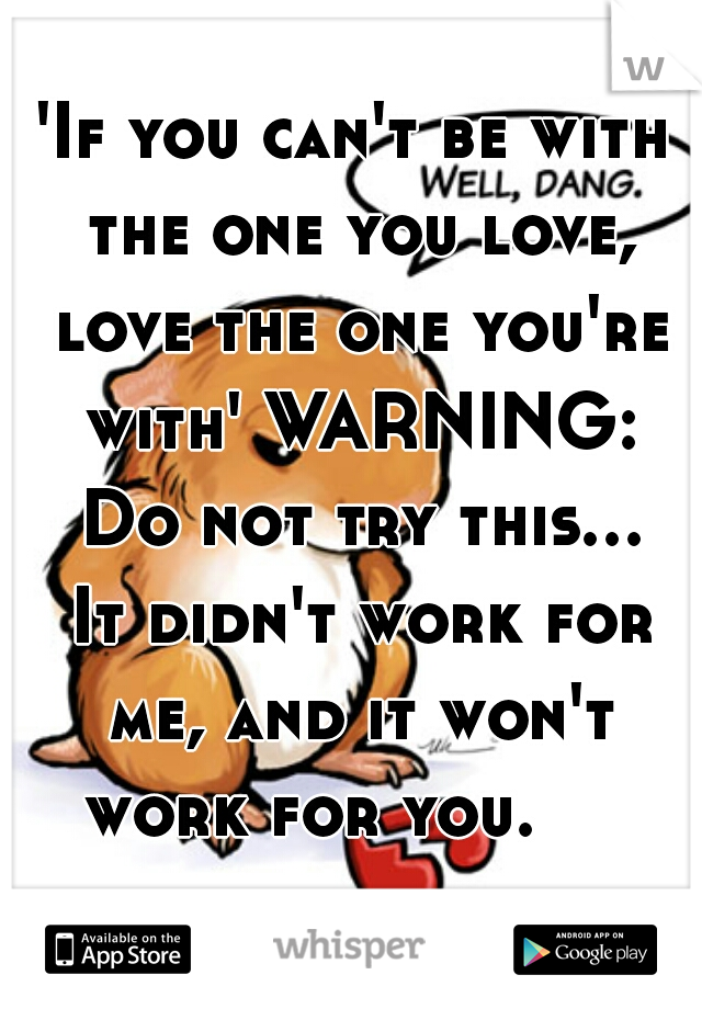 'If you can't be with the one you love, love the one you're with' WARNING: Do not try this... It didn't work for me, and it won't work for you.     