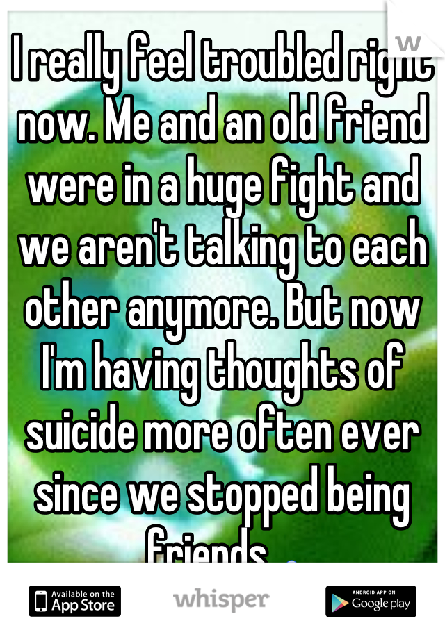 I really feel troubled right now. Me and an old friend were in a huge fight and we aren't talking to each other anymore. But now I'm having thoughts of suicide more often ever since we stopped being friends. 😰