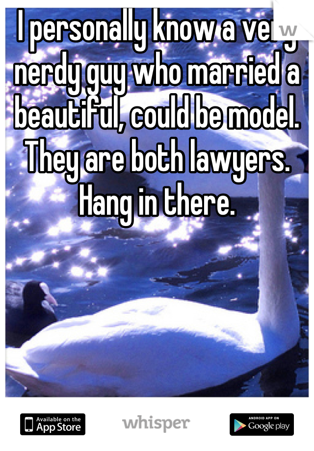 I personally know a very nerdy guy who married a beautiful, could be model. They are both lawyers. Hang in there.