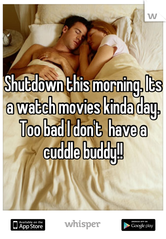 Shutdown this morning. Its a watch movies kinda day. Too bad I don't  have a cuddle buddy!!