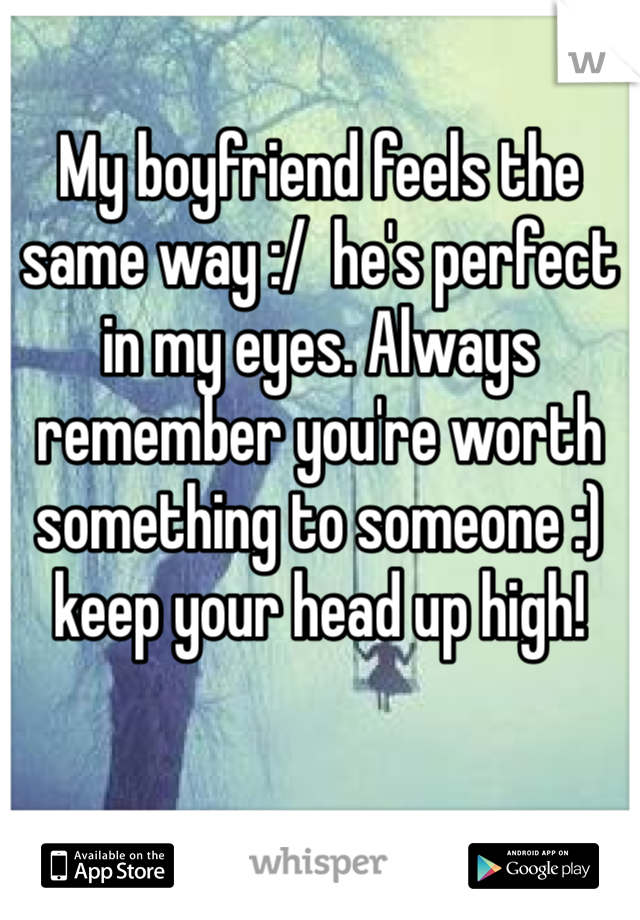 My boyfriend feels the same way :/  he's perfect in my eyes. Always remember you're worth something to someone :) keep your head up high! 