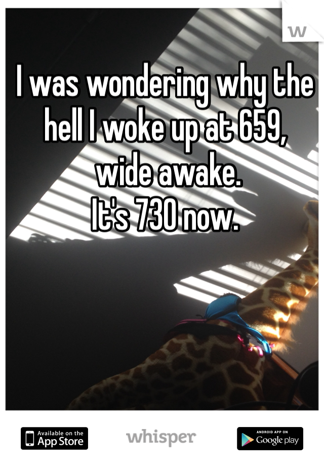 I was wondering why the hell I woke up at 659,
 wide awake.
It's 730 now.