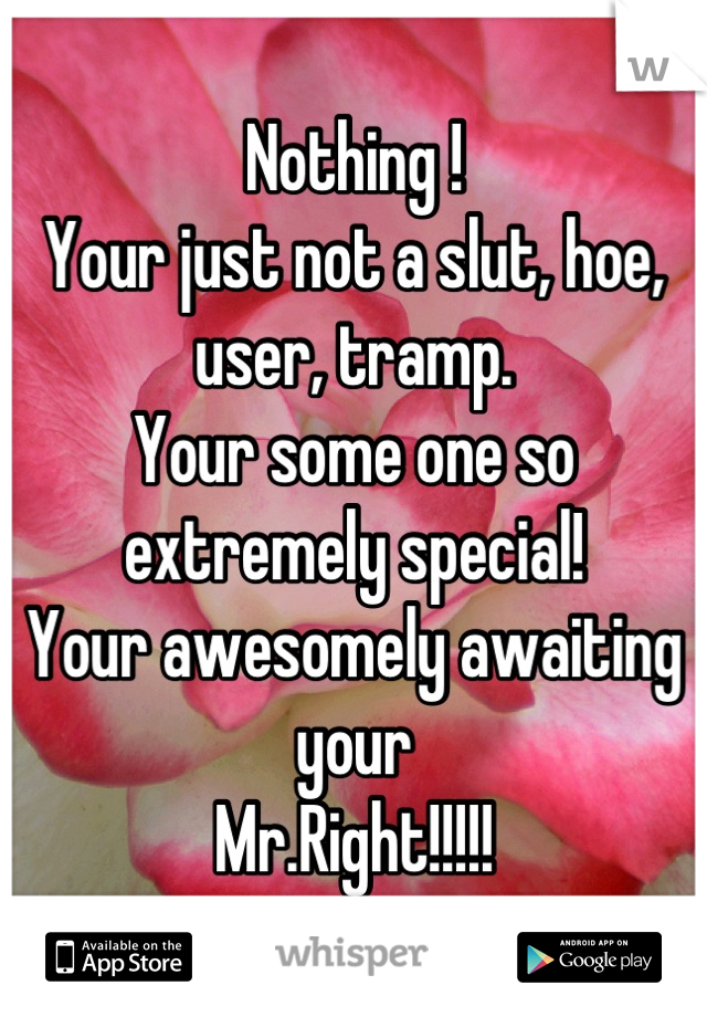 Nothing !
Your just not a slut, hoe, user, tramp.
Your some one so extremely special!
Your awesomely awaiting your 
Mr.Right!!!!!