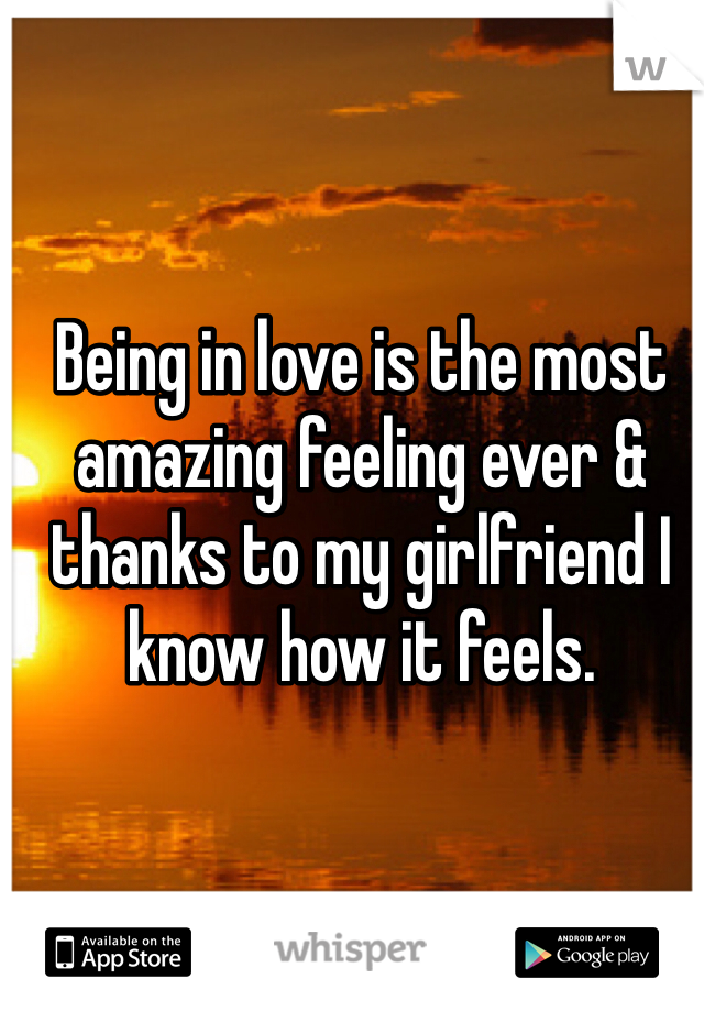 Being in love is the most amazing feeling ever & thanks to my girlfriend I know how it feels.