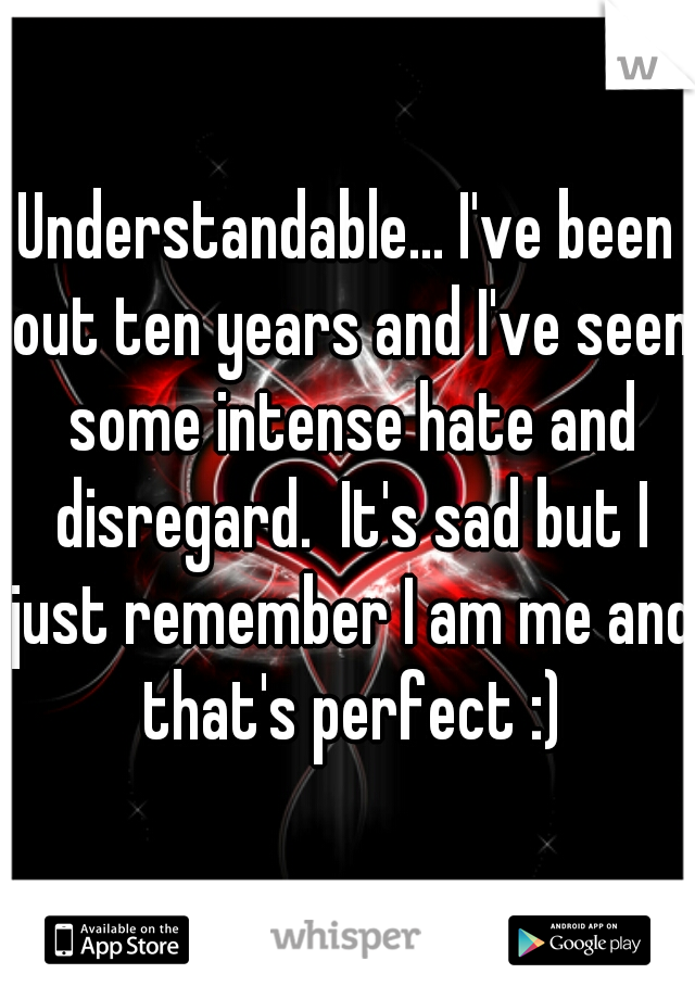 Understandable... I've been out ten years and I've seen some intense hate and disregard.  It's sad but I just remember I am me and that's perfect :)