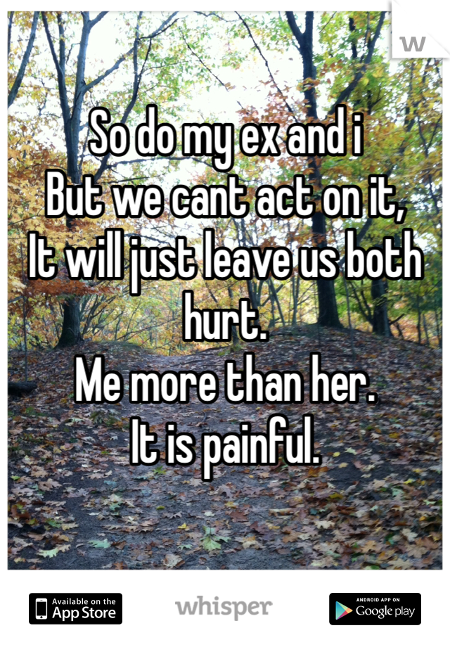 So do my ex and i
But we cant act on it,
It will just leave us both hurt.
Me more than her.
It is painful.