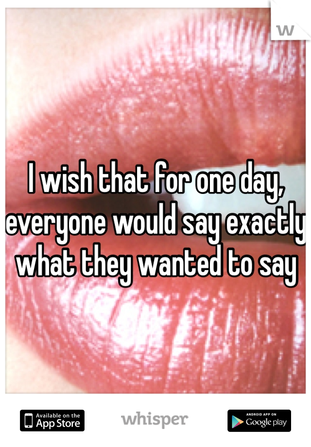 I wish that for one day, everyone would say exactly what they wanted to say 