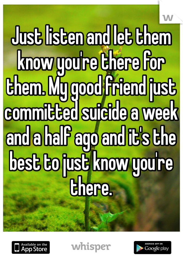 Just listen and let them know you're there for them. My good friend just committed suicide a week and a half ago and it's the best to just know you're there.