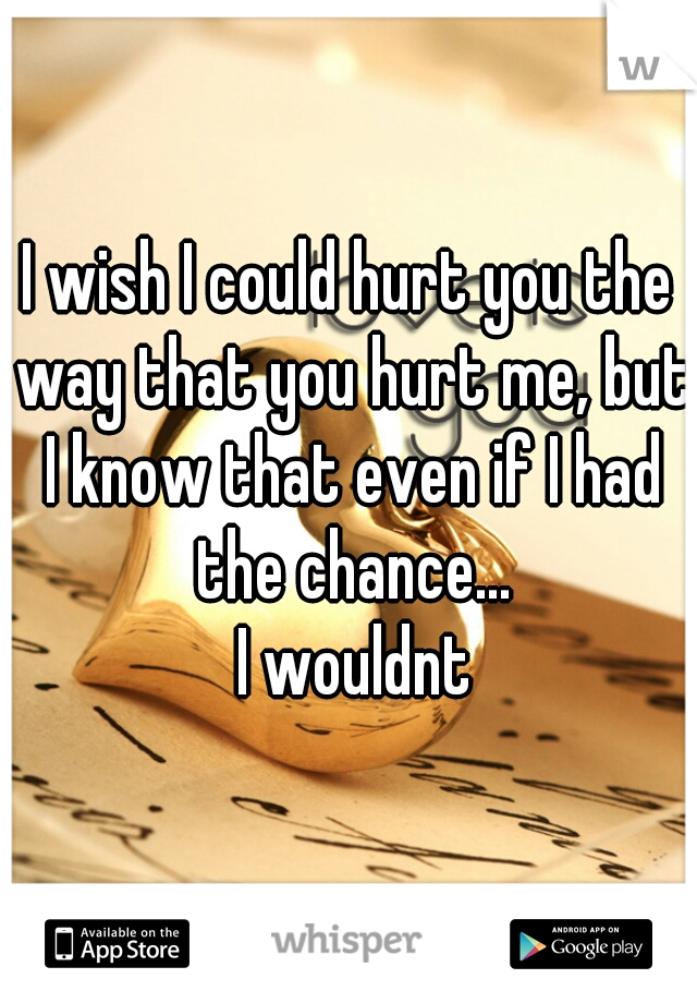 I wish I could hurt you the way that you hurt me, but I know that even if I had the chance...

 I wouldnt