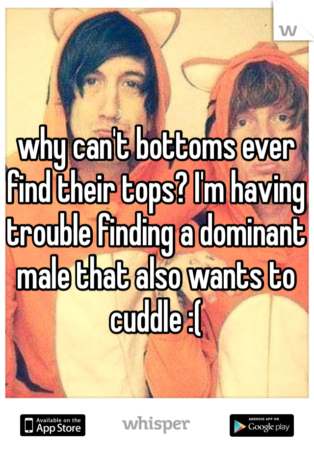 why can't bottoms ever find their tops? I'm having trouble finding a dominant male that also wants to cuddle :(