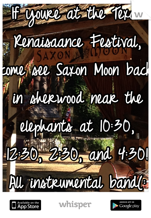If youre at the Texas Renaisaance Festival, come see Saxon Moon back in sherwood near the elephants at 10:30, 12:30, 2:30, and 4:30! All instrumental band(: