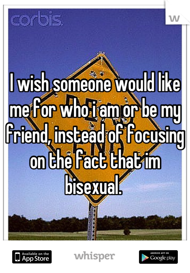 I wish someone would like me for who i am or be my friend, instead of focusing on the fact that im bisexual. 