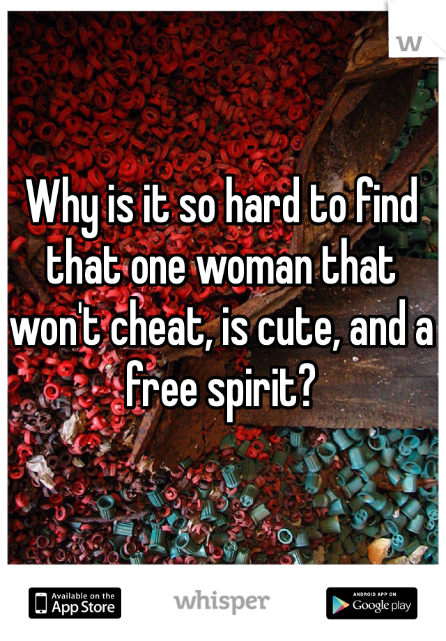 Why is it so hard to find that one woman that won't cheat, is cute, and a free spirit?